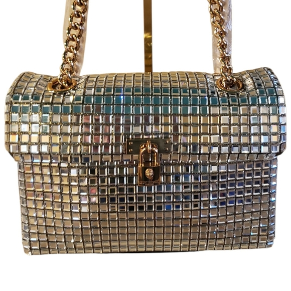NWT! Kurt Geiger Mirrored Disco Purse w/ Gold Hardware & Dusty - Picture 6 of 12